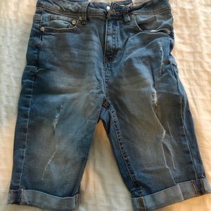 Distressed denim shorts